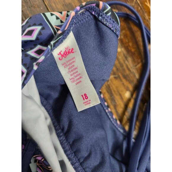 Justice Girls Blue Pink Aztec Tribal Racerback Tankini Bathing Suit Top - Picture 4 of 6